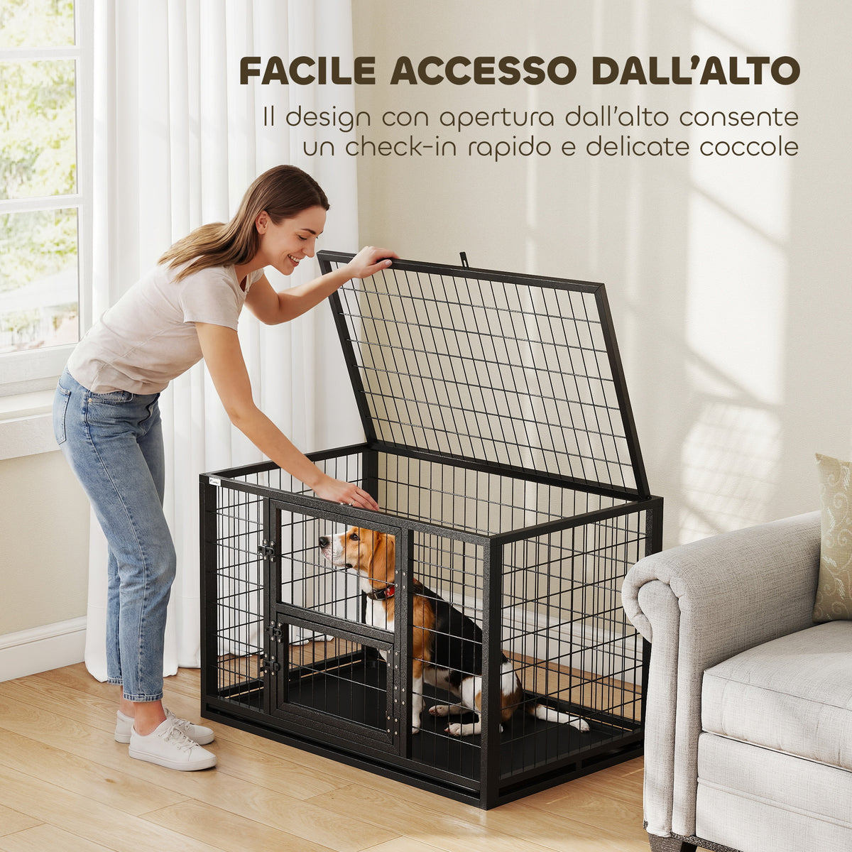 Gabbia per Cani Robusta, 94x60x64 cm, con Vassoio Rimovibile.