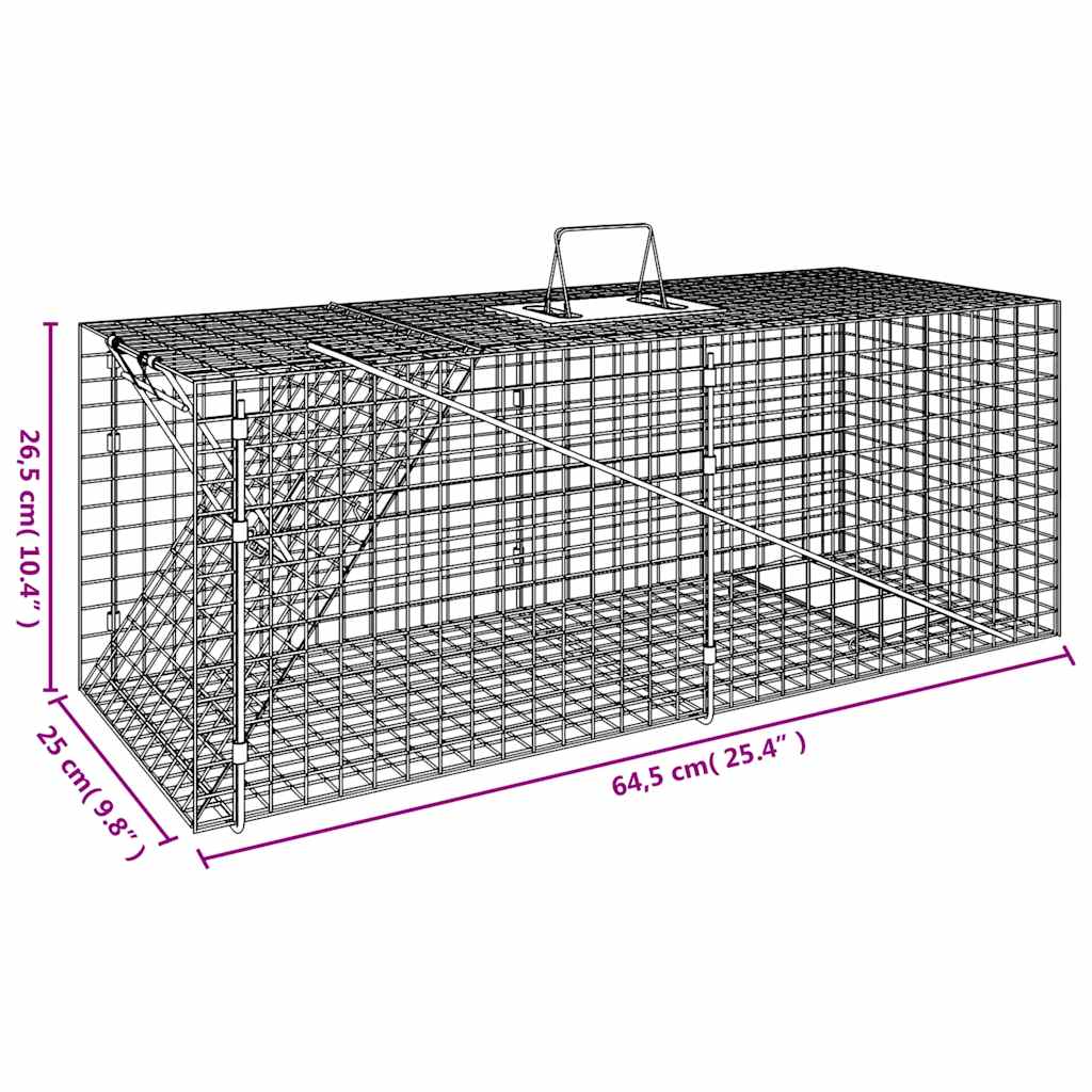 vidaXL Trappola per animali 64,5x25x26,5 cm in ferro zincato