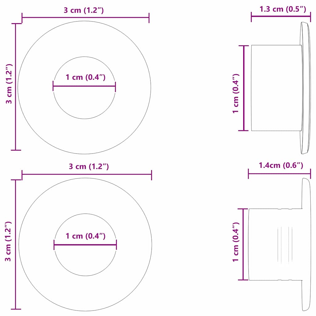 vidaXL Tappi per tavolo da calciobalilla 10 pcs Nero 3 x 3 x 1,4 cm