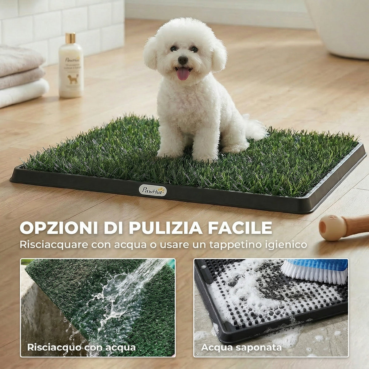 tappetino per cani con vassoio ed erba artificiale, 63 x 50,5 cm, verde