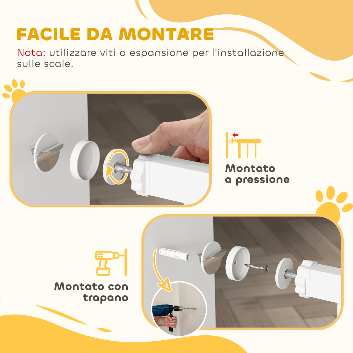 Cancellino per Cani di Sicurezza Estensibile da 76-107cm Montaggio a Pressione, Metallo e Plastica, Bianco