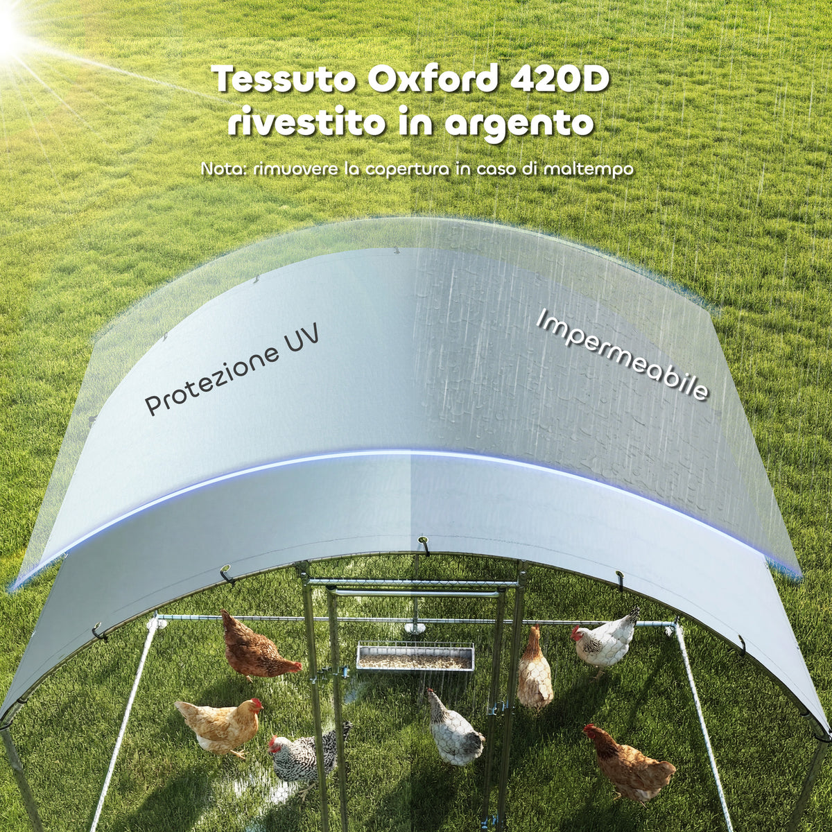 Pollaio per Galline da Esterno con Tetto Impermeabile e Serratura, in Acciaio Zincato, 2.8x1.7x1.9 m, Argento