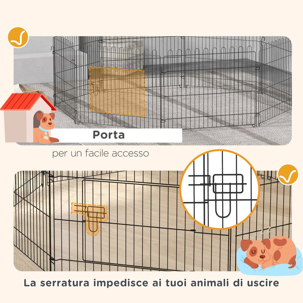 Recinto per Cani e Cuccioli 8 Pannelli in Acciaio, Gabbia per Cani, Box per Animali Domestici da Interno e Esterno, 180x61 cm, Nero