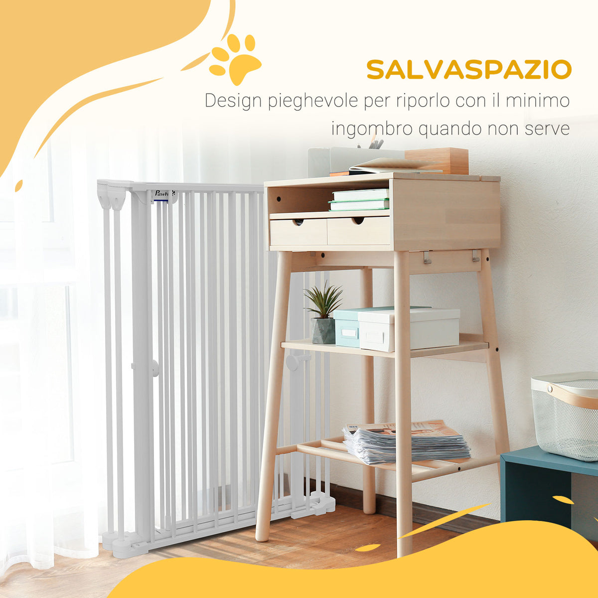 Cancelletto per Cani Taglia Media a 3 Pannelli con Doppio Sistema di Blocco, 206x90cm, Bianco