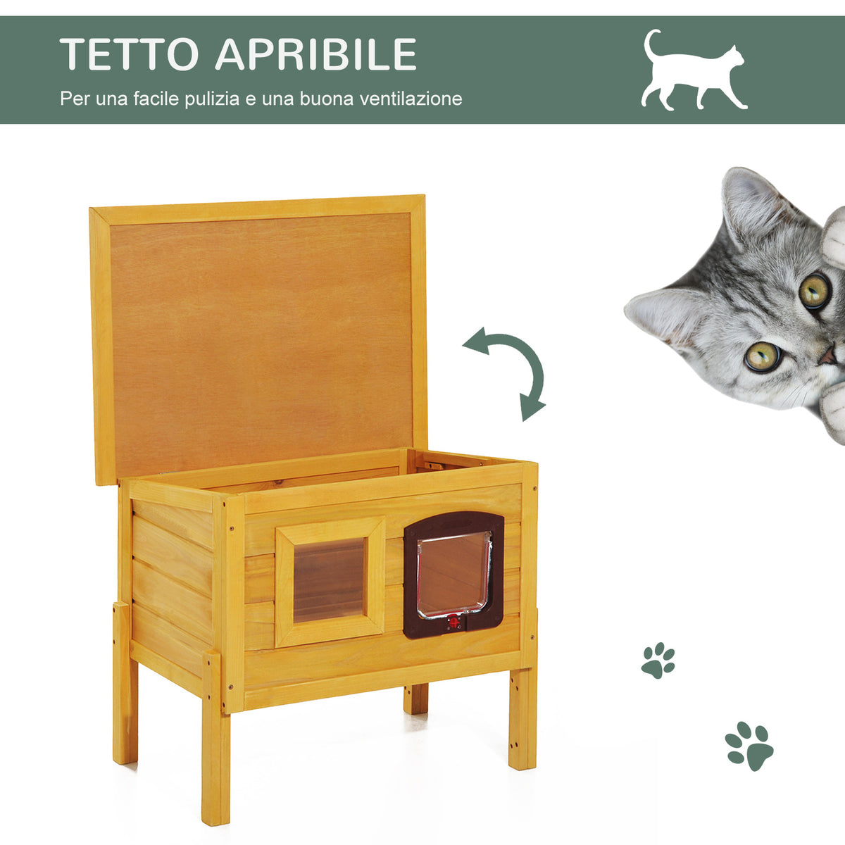 Cuccia Casetta per Animali Domestici in Legno di Abete 70 x 51.5 x 60cm