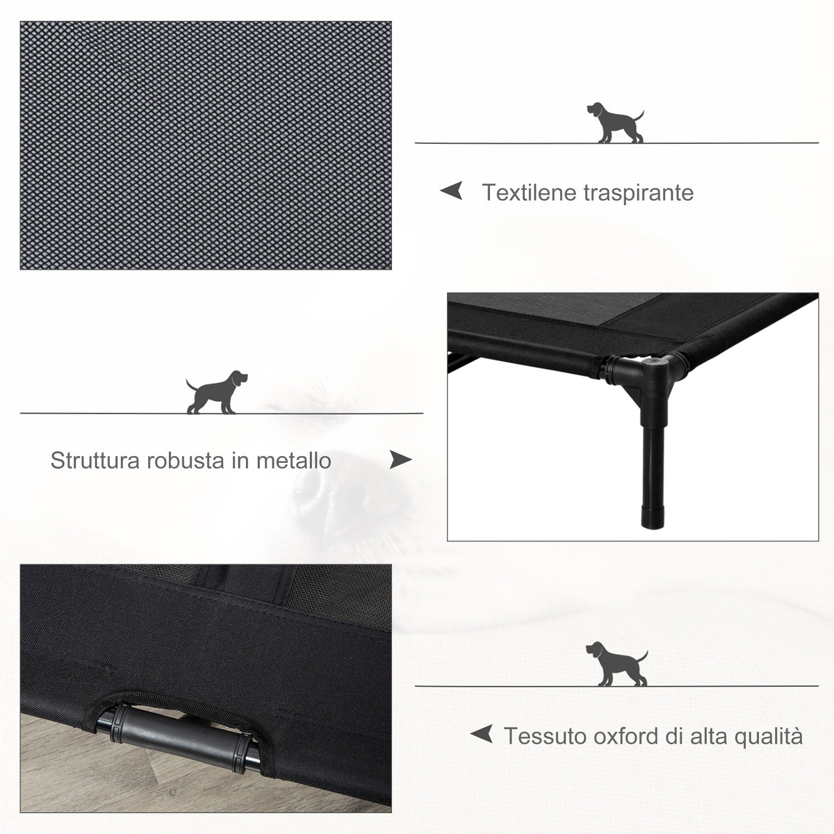 Brandina per Cani Grandi in Metallo e Tessuto Oxford con Borsa di Trasporto, 92x76x18cm, Nero