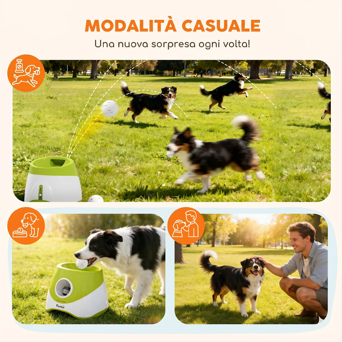 Lanciatore Automatico di Palline per Cani di Piccola e Media Taglia con 3 Palline, 3 Distanze Regolabili, Verde