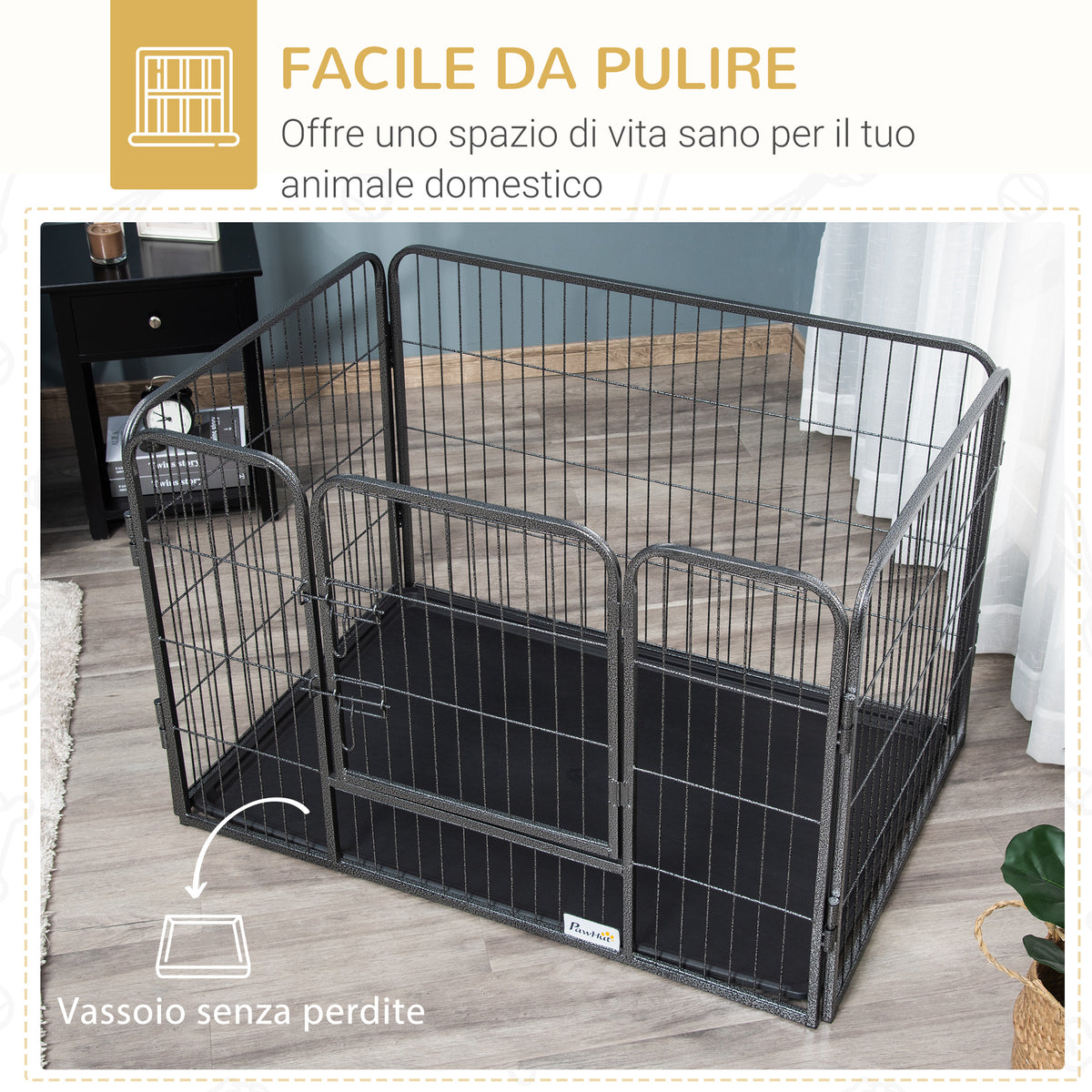 Box per Cani in Metallo con Porta e Vassoio sul Fondo, 109x74x71cm, Grigio