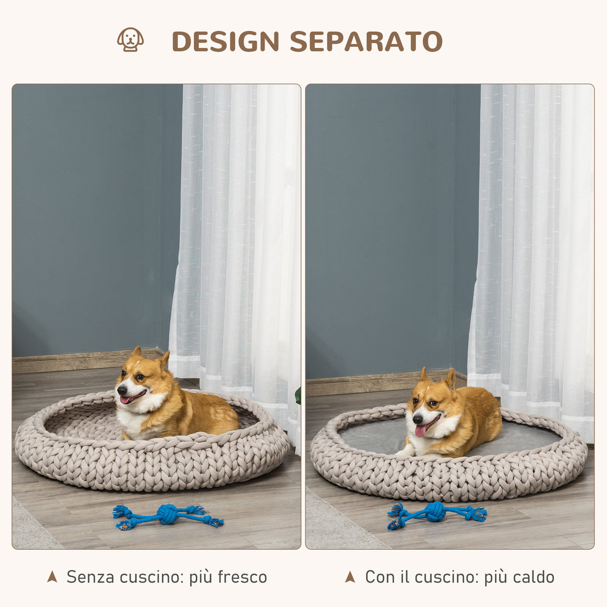 Cuccia per Cani e Gatti Rotonda, Rialzata e Lavabile in Cotone PP, Cuscino Imbottito, ?93x15cm, Grigia