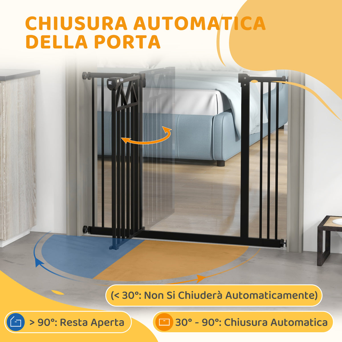 Cancelletto per Cani con 4 Viti Regolabili e Nastro Adesivo, in Metallo e Plastica, 74-100x76 cm, Nero