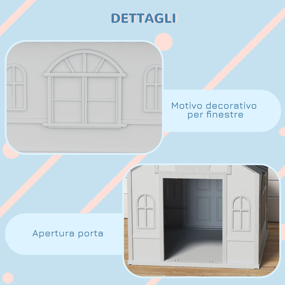 Casetta per Cani in PP Impermeabile con Tetto Inclinato e Porta di Ingresso, 65x75.7x63 cm, Grigio