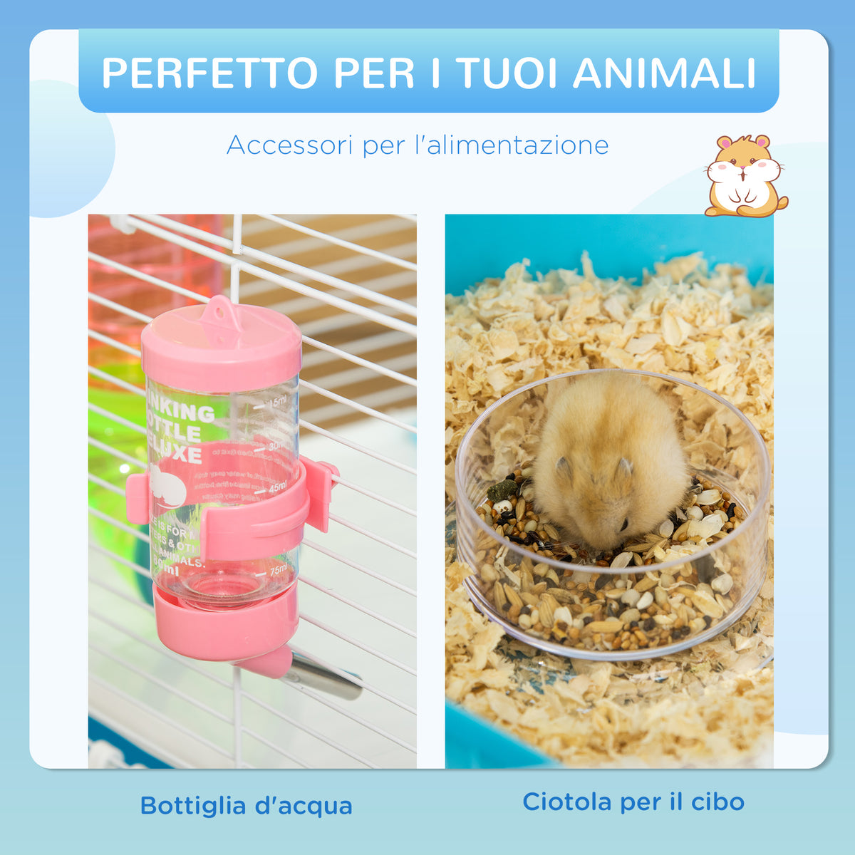 Gabbia per Criceti a 5 Livelli con Tubi, Casetta, Serbatoio dell'Acqua e Ruota, 59x36x69 cm