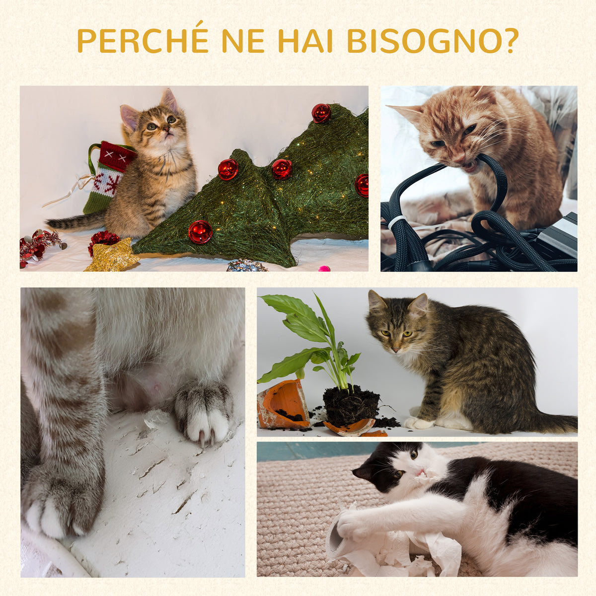 Albero per Gatti in MDF con Tiragraffi per Gatti, 2 Casette per Gatti, Posatoi e Pallina da Gioco, 60x48x133 cm