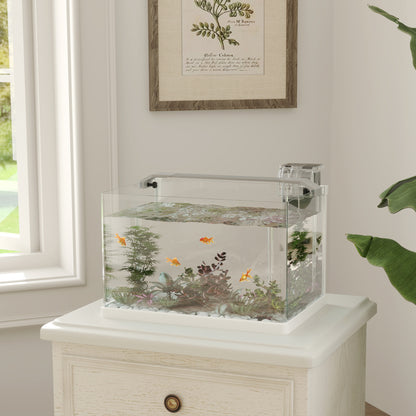 Acquario in Vetro con Luci LED da 20L, Filtro e Pompa d'Acqua, 38x26x27 cm, Bianco