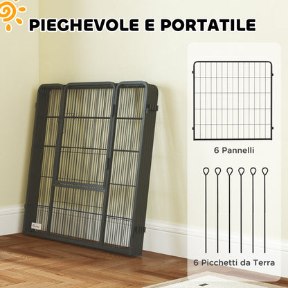 Recinto per Cani a 6 Pannelli Modulabili Pieghevole con Porta in Acciaio, Altezza 80 cm, Grigio Scuro