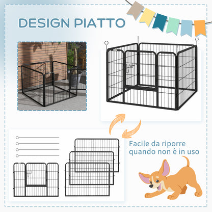 Recinto per Cani Pieghevole in Metallo, per Interno ed Esterno con Porta e Picchetti, 82x82x60cm Grigio
