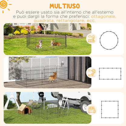 Recinto per Cani e Cuccioli 8 Pannelli in Acciaio, Gabbia per Cani, Box per Animali Domestici da Interno e Esterno, 180x61 cm, Nero