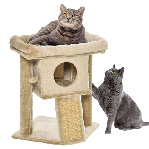 Albero per Gatti in Peluche con Casetta per Gatti e Lettino, Tiragraffi in Juta e Pallina, Marrone