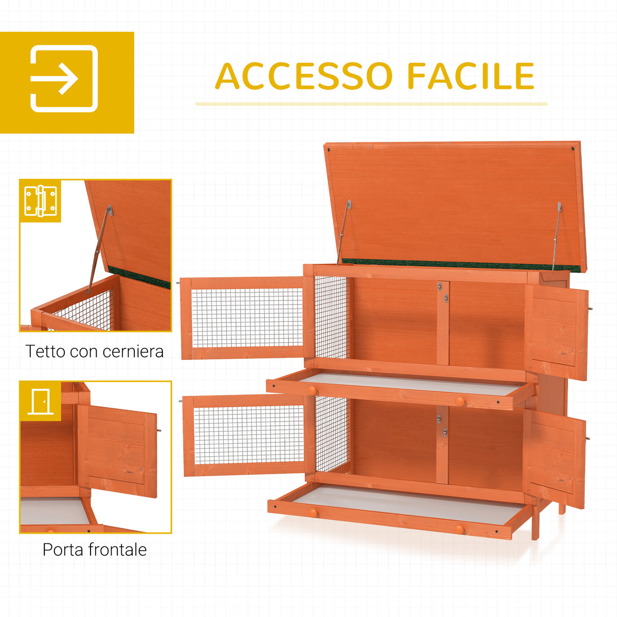 Gabbia a Due Piani per Conigli, Conigliera da Esterno in Legno di Abete, 90x45x90 cm, Legno e Verde