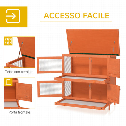 Gabbia a Due Piani per Conigli, Conigliera da Esterno in Legno di Abete, 90x45x90 cm, Legno e Verde