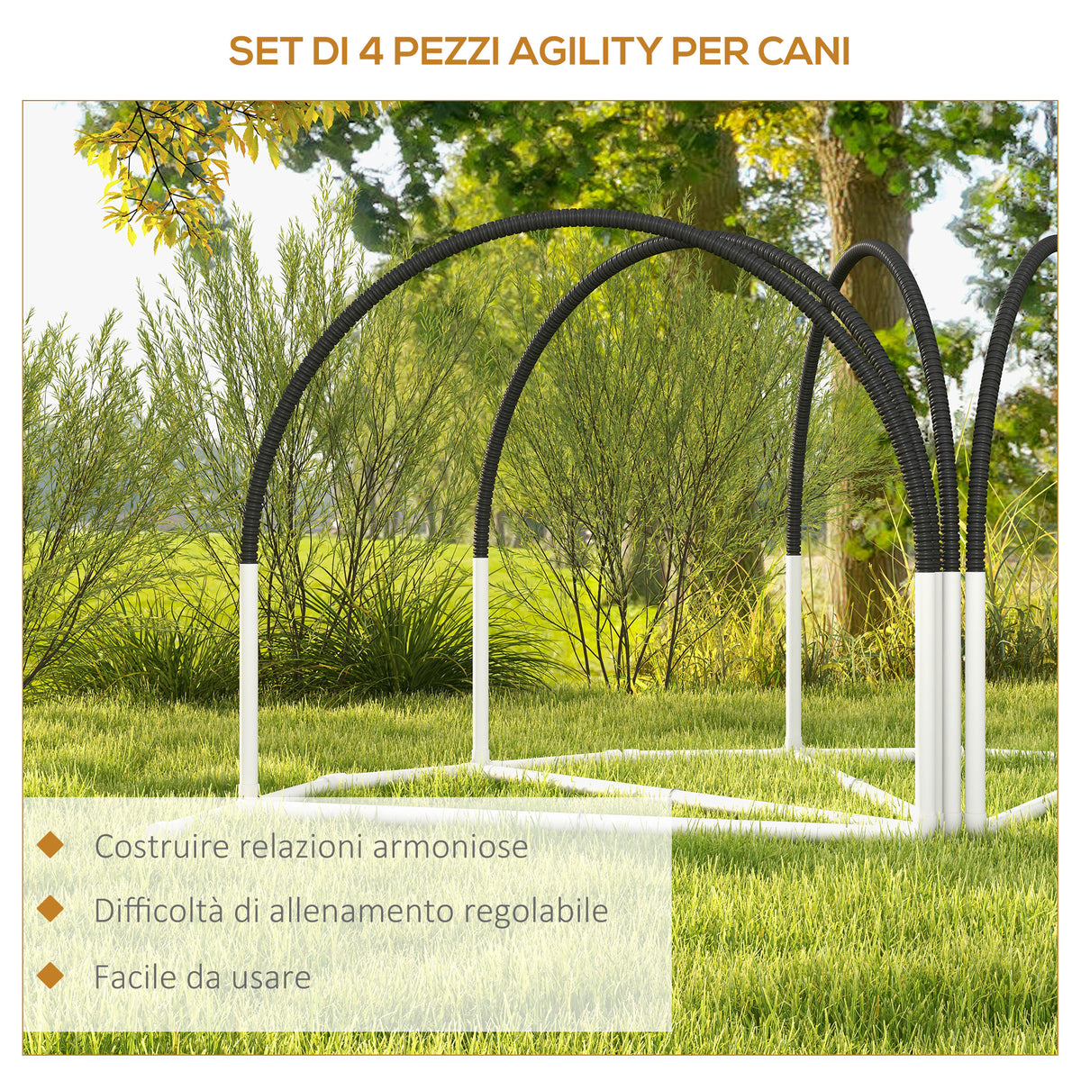 Set Agility Dog 4 Pezzi con 4 Picchetti e Borsa da Trasporto, 89x69x99 cm, Bianco e Nero
