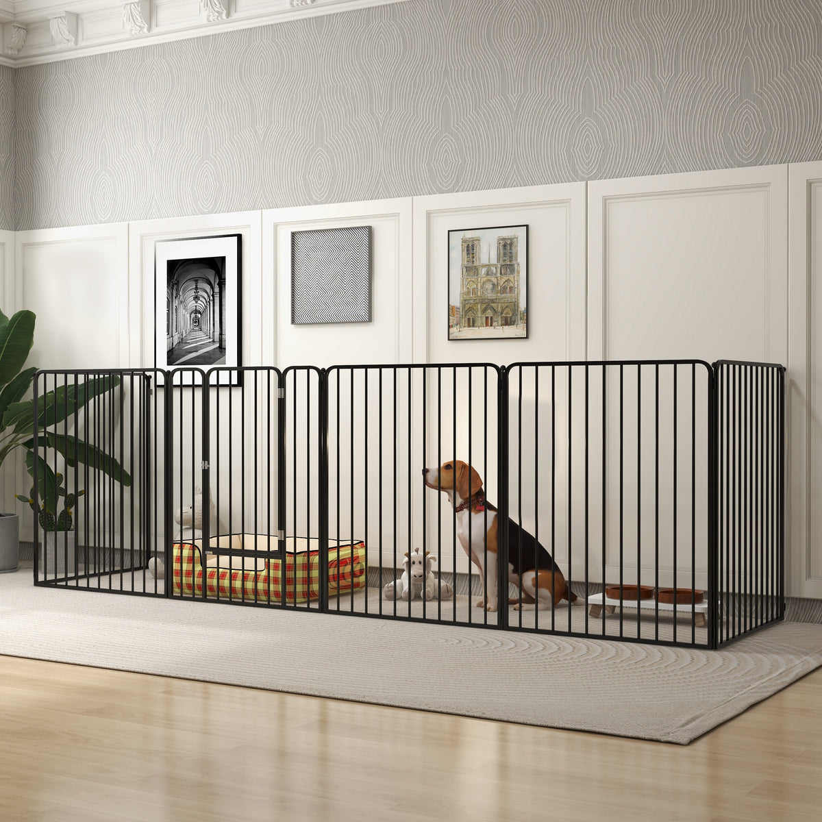 Recinto per Cani Grandi a 6 Pannelli Modulabili in Acciaio, 164x83x100 cm, Nero