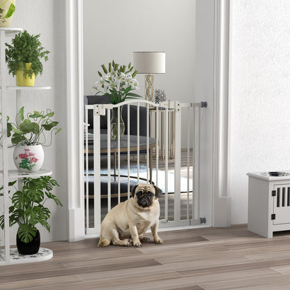 Cancelletto per Cani Estensibile con 2 Blocchi e Chiusura Automatica, in Metallo e Plastica, 74-87x78 cm, Bianco