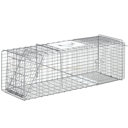 Gabbia Trappola per Ratti, Topi e Nutrie Pieghevole in Acciaio, 93x31x34.5cm, Argento