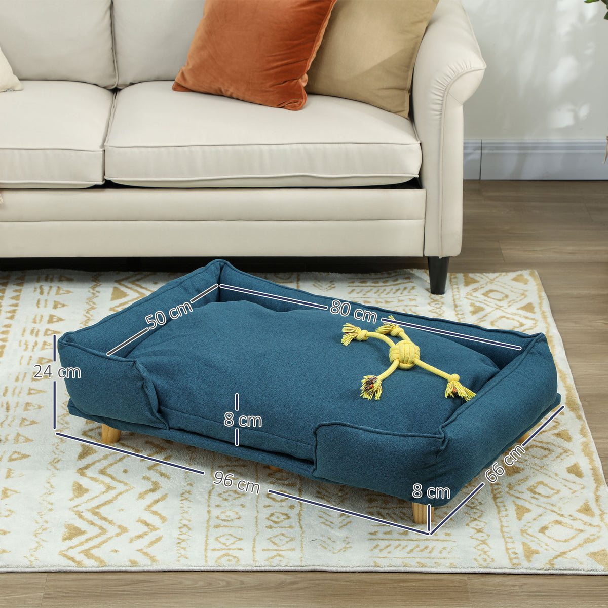 Divano Lettino per Cani Grandi fino 30 kg da Interno con Cuscino Rimovibile, 96x66x24 cm, Blu