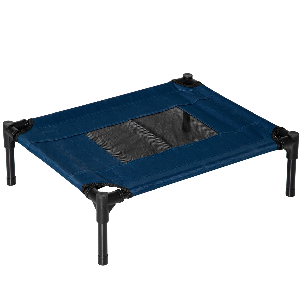 Lettino per Cani Rialzato con Seduta Traspirante, in Acciaio e Tessuto, 61x46x18 cm, Blu Scuro e Nero