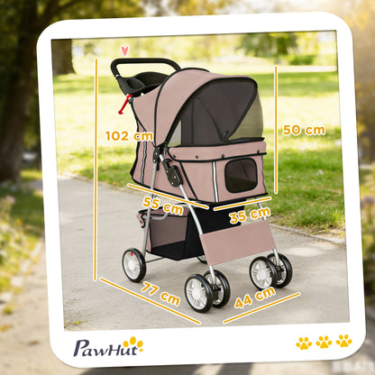 Passeggino per Cani Pieghevole con Catarifrangenti, Ruote Girevoli, Freni e Cuscino Lavabile, Caffè