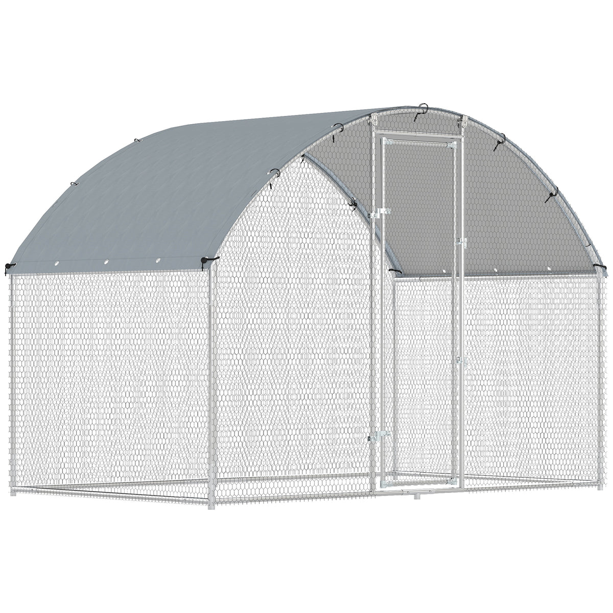 Pollaio per Galline da Esterno con Tetto Impermeabile e Serratura, in Acciaio Zincato, 2.8x1.7x1.9 m, Argento