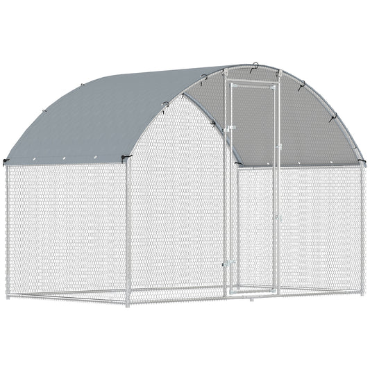 Pollaio per Galline da Esterno con Tetto Impermeabile e Serratura, in Acciaio Zincato, 2.8x1.7x1.9 m, Argento
