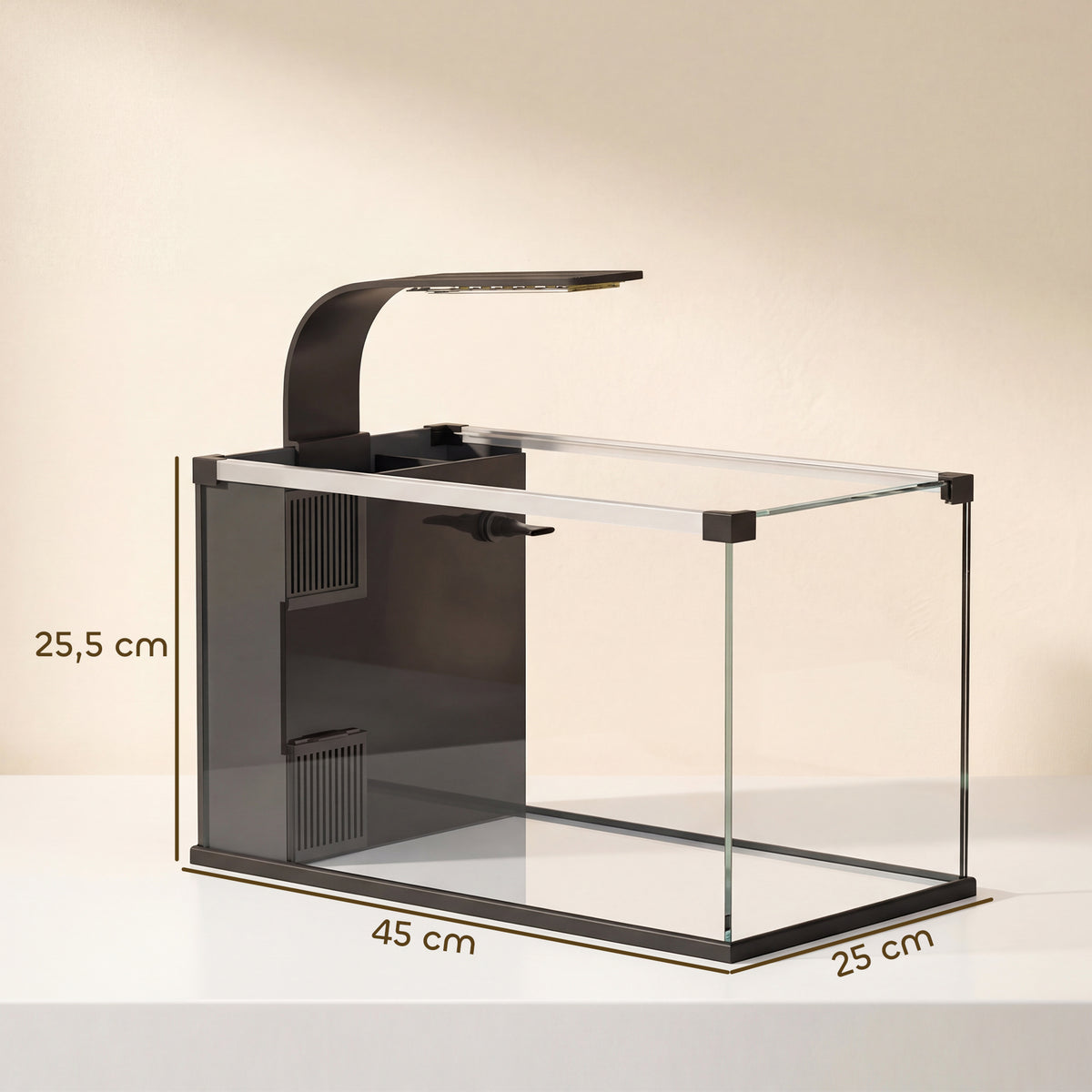 Acquario Casalingo da 24L in Vetro Temperato con Filtro Integrato e Luce LED, 45x25x25.5 cm, Nero