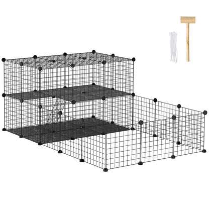 Recinto per Conigli Modulabile in Metallo con Scaletta e Accessori Montaggio, 175x105x70cm - Nero