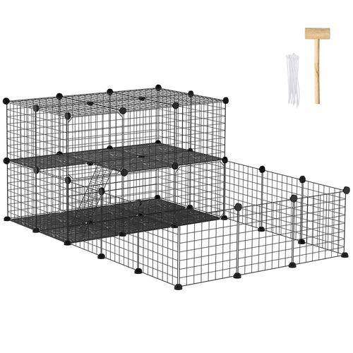 Recinto per Conigli Modulabile in Metallo con Scaletta e Accessori Montaggio, 175x105x70cm - Nero