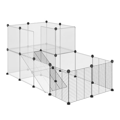 Recinto per Animali Modulabile con Pannelli 35x35 cm e Accessori, in Acciaio e PP, 140x70x70 cm, Nero