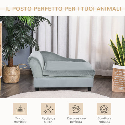 Divano per Cani con Spazio Portaoggetti e Cuscino, in Legno e Poliestere, 76x45x43 cm, Grigio Chiaro