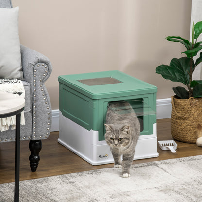 Lettiera per Gatti Chiusa con Paletta, Vassoio Estraibile e 2 Porte, 47.5x35.5x36.7cm, Verde