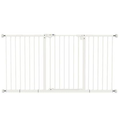 Cancellino per Cani a 3 Estensioni con Larghezza Regolabile 74-148 cm e Chiusura Automatica, Bianco