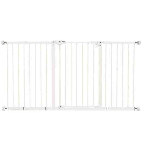 Cancellino per Cani a 3 Estensioni con Larghezza Regolabile 74-148 cm e Chiusura Automatica, Bianco