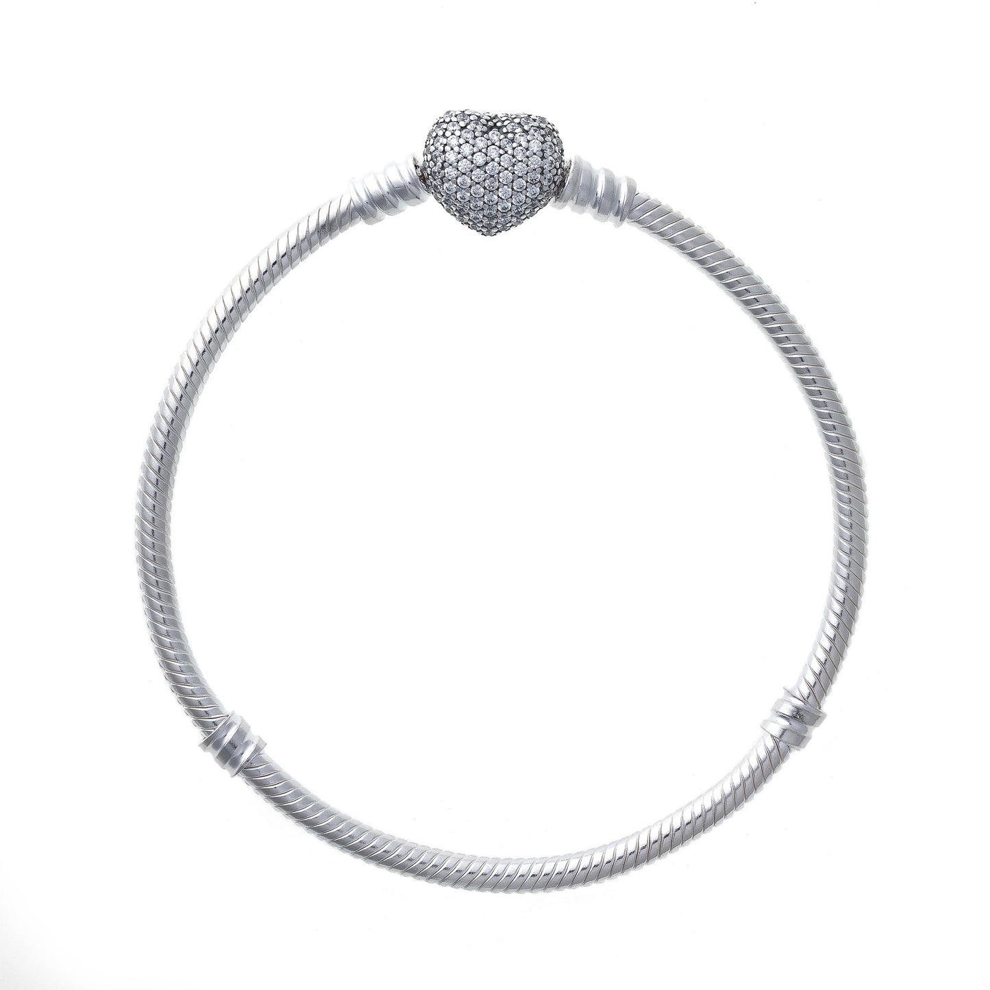 PANDORA Mod. MOMENTS SPARKLING HEART PAVE CLASP SNAKE CHAIN BRACELET