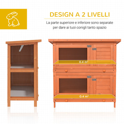 Gabbia a Due Piani per Conigli, Conigliera da Esterno in Legno di Abete, 90x45x90 cm, Legno e Verde