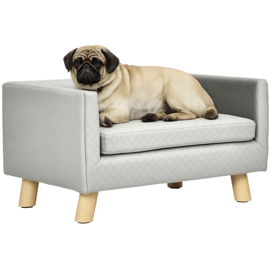 Divanetto per Cani e Gatti Stile Scandinavo con Cuscino Imbottito in Velluto e Legno, 64x45x36cm, Grigio