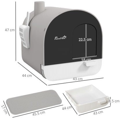 Lettiera per Gatti Chiusa con Filtri, Paletta e Vassoio, Struttura in PP, 43x44x47cm, Grigio