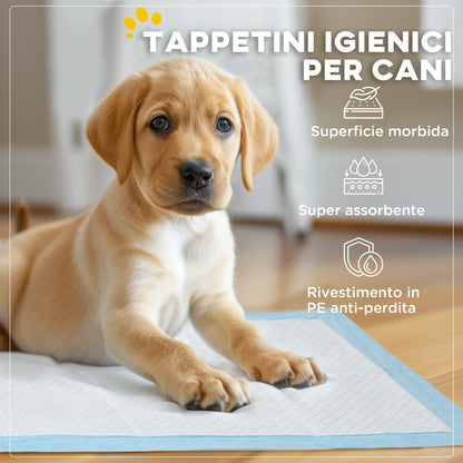 Set 100 Tappetini Igienici per Cani a 6 Strati in Tessuto non Tessuto, Carta e PE, 45x60 cm, Blu e Bianco