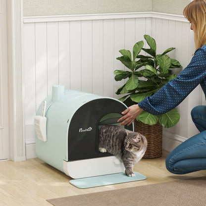 Lettiera per Gatti Chiusa con Filtri, Paletta e Vassoio, Struttura in PP, 43x44x47cm, Verde