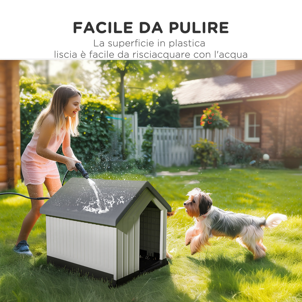 Casetta per Cani Piccoli e Mini da Esterno Impermeabile in Plastica con Finestra, 62x61x60 cm, Grigio