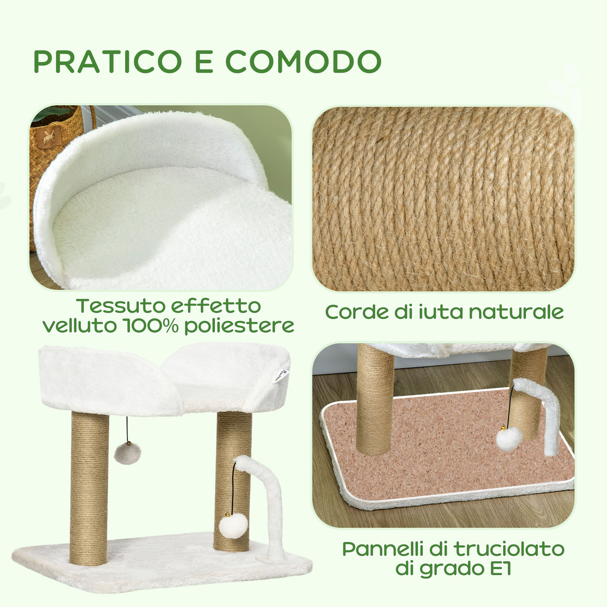 Torre per Gatti max 5kg in Truciolato con Tiragraffi e Palline Giocattolo, 48x38x42 cm, Giallo e Bianco