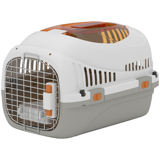 Trasportino per Gatti e Cani Piccoli Fino 4 kg in Plastica con Finestra Superiore, 49x32x31 cm, Grigio